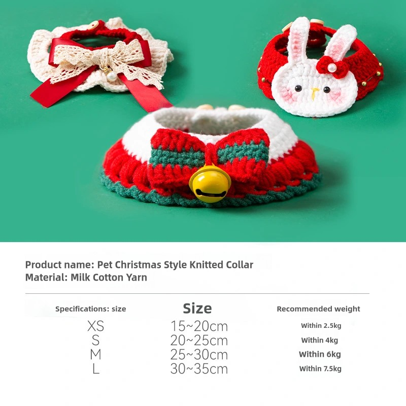 Hand-Knitted Christmas Style Pet Collar